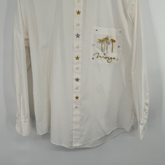 Stud Connection Mirage Embroidered White Shirt  Rhinestones & Palm Tree size med - Picture 4 of 10